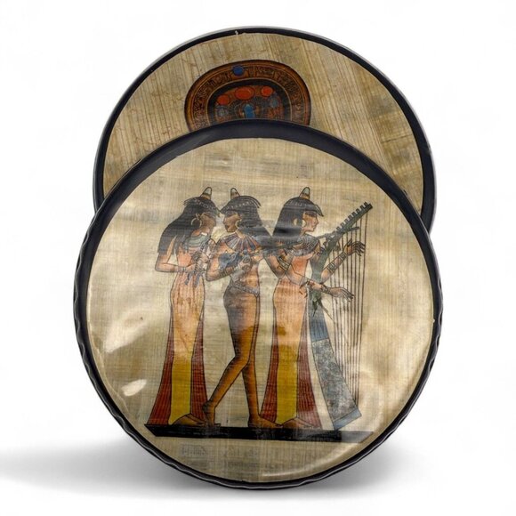 Set Of 5 Egyptian Papyrus-Themed Coasters With Velvet Backing - Picture 4 of 6